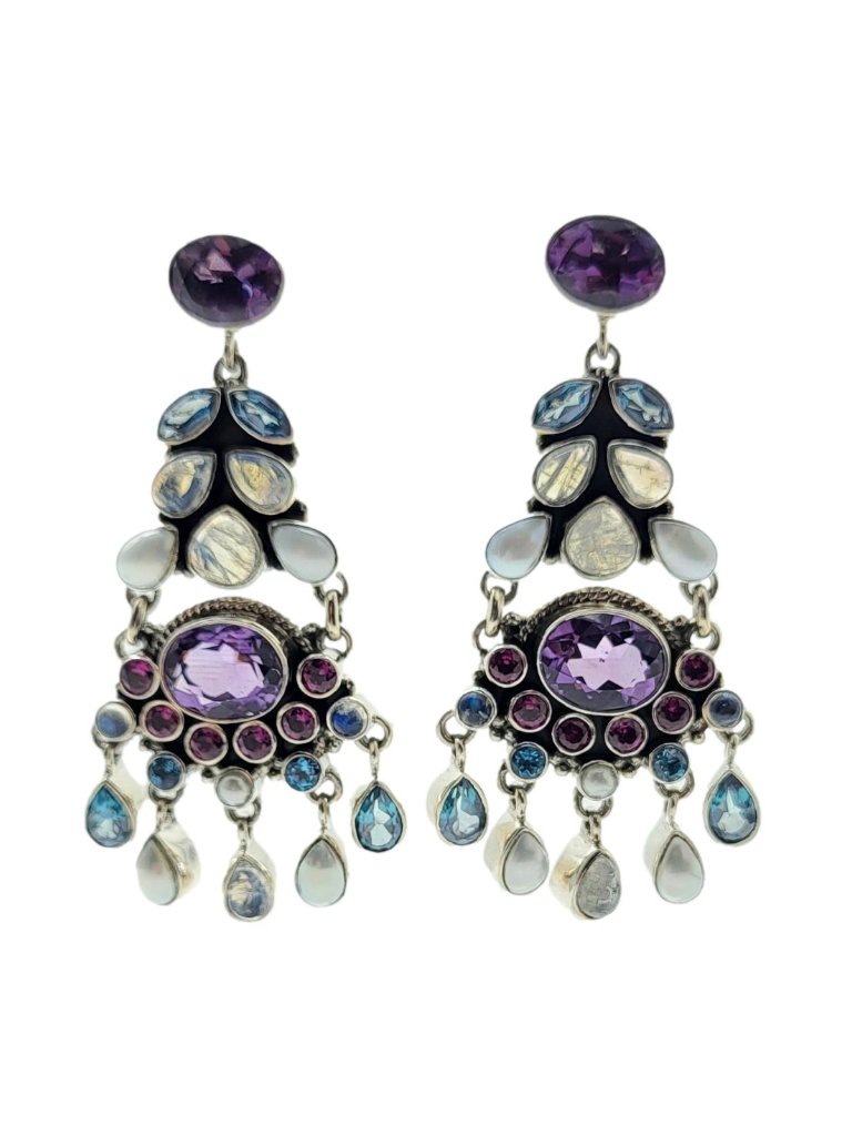 Nicky Butler Statement Earrings Amethyst + Gemstone Sterling Silver New